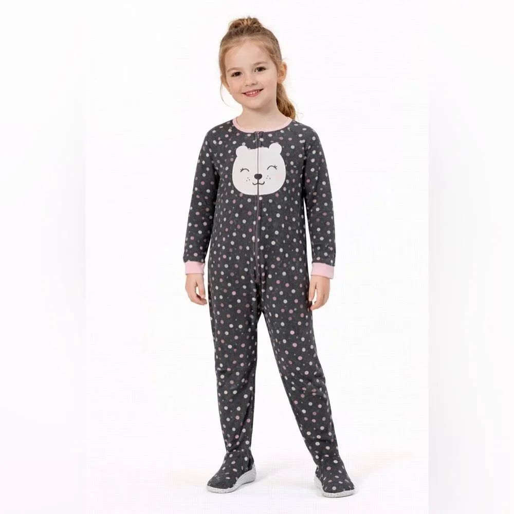 Carters Grey/Pink Polka Dot Blanket Footed Sleeper Onsie w/ Full Zipper- 5T/5A